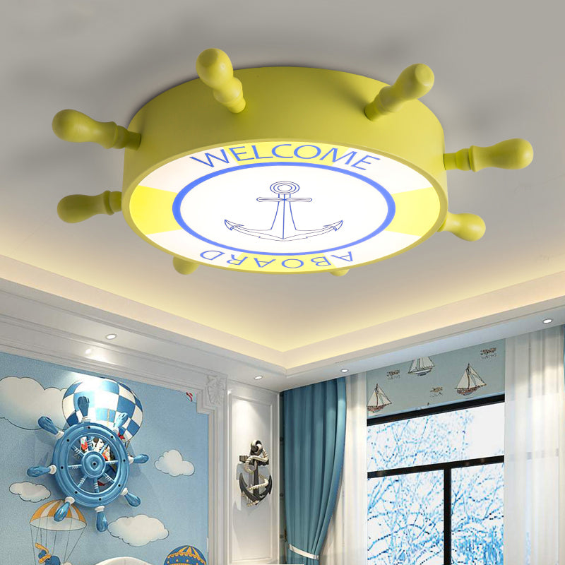 LED Children Room Flush Mount Lighting with Rudder Acrylic Shade Kids Blue/Yellow Ceiling Mounted Light, 16"/19.5" W Yellow Clearhalo 'Ceiling Lights' 'Close To Ceiling Lights' 'Close to ceiling' 'Flush mount' Lighting' 214083