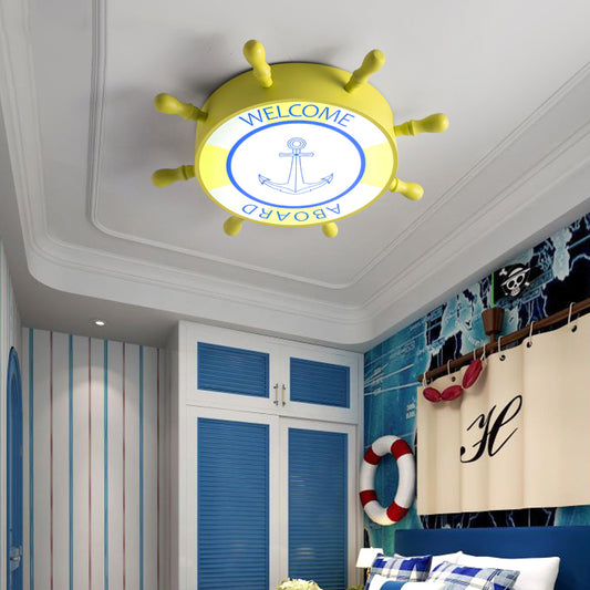 LED Children Room Flush Mount Lighting with Rudder Acrylic Shade Kids Blue/Yellow Ceiling Mounted Light, 16"/19.5" W Clearhalo 'Ceiling Lights' 'Close To Ceiling Lights' 'Close to ceiling' 'Flush mount' Lighting' 214084