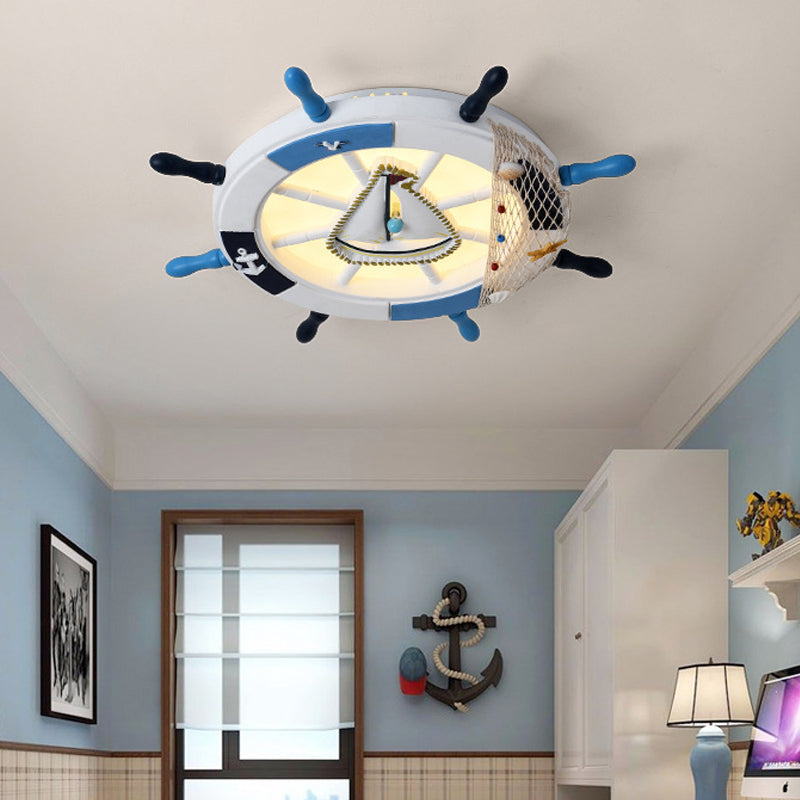 Wooden Rudder Flushmount Lighting Modernism Style LED Blue Ceiling Lighting in Warm/White Light for Kids Clearhalo 'Ceiling Lights' 'Close To Ceiling Lights' 'Close to ceiling' 'Flush mount' Lighting' 214087