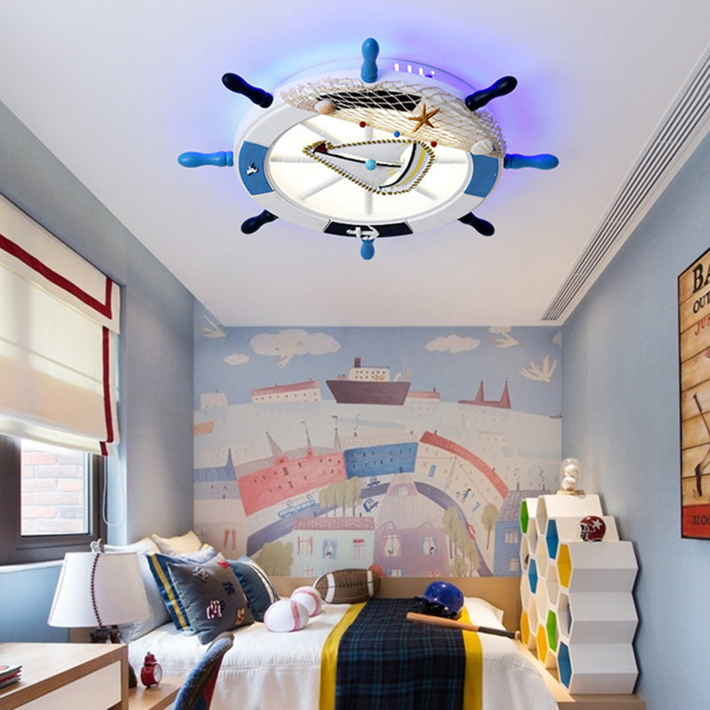 Wooden Rudder Flushmount Lighting Modernism Style LED Blue Ceiling Lighting in Warm/White Light for Kids Clearhalo 'Ceiling Lights' 'Close To Ceiling Lights' 'Close to ceiling' 'Flush mount' Lighting' 214088