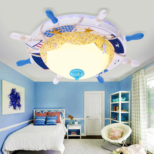 Blue Rudder Shade Flush Light Contemporary LED Metal Flush Mount Lamp with Frosted Glass Shade for Children Room Blue Clearhalo 'Ceiling Lights' 'Close To Ceiling Lights' 'Close to ceiling' 'Flush mount' Lighting' 214093