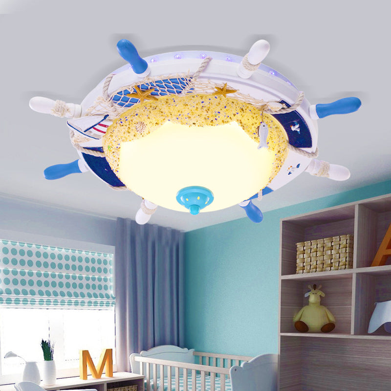 Blue Rudder Shade Flush Light Contemporary LED Metal Flush Mount Lamp with Frosted Glass Shade for Children Room Clearhalo 'Ceiling Lights' 'Close To Ceiling Lights' 'Close to ceiling' 'Flush mount' Lighting' 214094