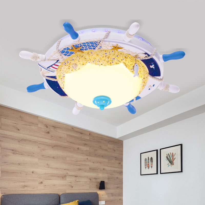 Blue Rudder Shade Flush Light Contemporary LED Metal Flush Mount Lamp with Frosted Glass Shade for Children Room Clearhalo 'Ceiling Lights' 'Close To Ceiling Lights' 'Close to ceiling' 'Flush mount' Lighting' 214095