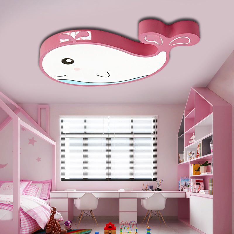 Kids Whale Shaped Flush Mount Lighting Metal and Acrylic LED Bedroom Ceiling Mounted Light in Blue/Pink Clearhalo 'Ceiling Lights' 'Close To Ceiling Lights' 'Close to ceiling' 'Flush mount' Lighting' 214099