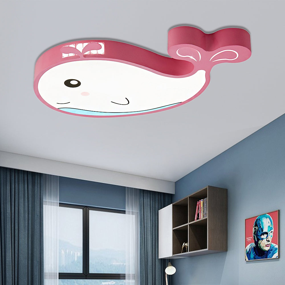 Kids Whale Shaped Flush Mount Lighting Metal and Acrylic LED Bedroom Ceiling Mounted Light in Blue/Pink Clearhalo 'Ceiling Lights' 'Close To Ceiling Lights' 'Close to ceiling' 'Flush mount' Lighting' 214100