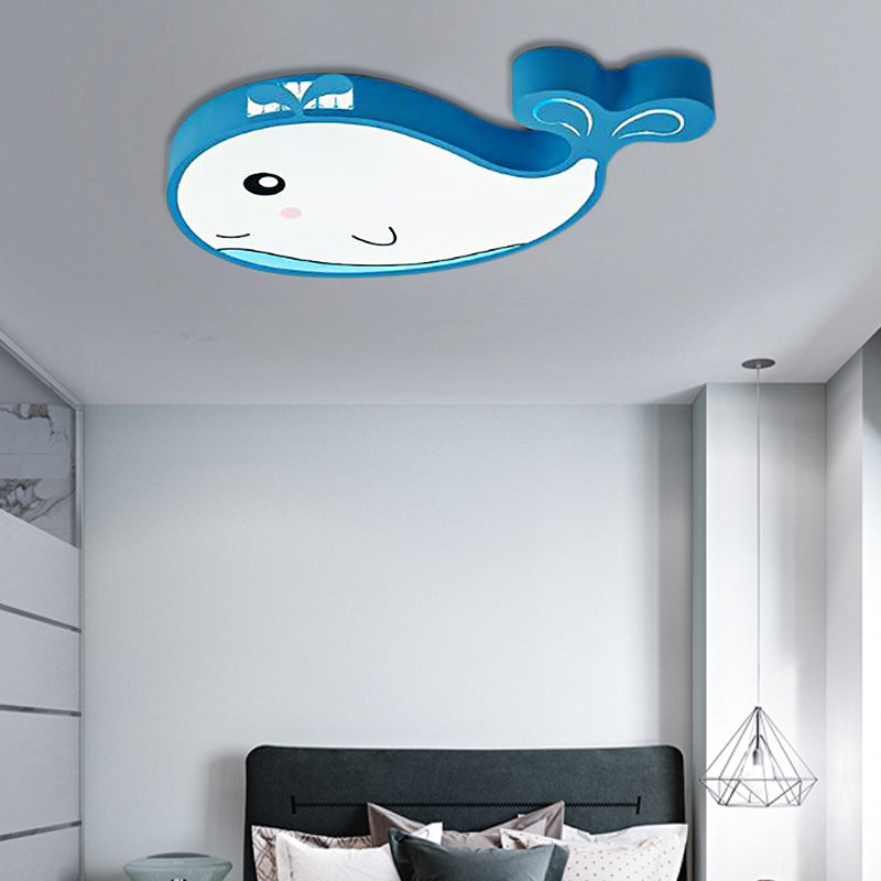 Kids Whale Shaped Flush Mount Lighting Metal and Acrylic LED Bedroom Ceiling Mounted Light in Blue/Pink Blue Clearhalo 'Ceiling Lights' 'Close To Ceiling Lights' 'Close to ceiling' 'Flush mount' Lighting' 214105