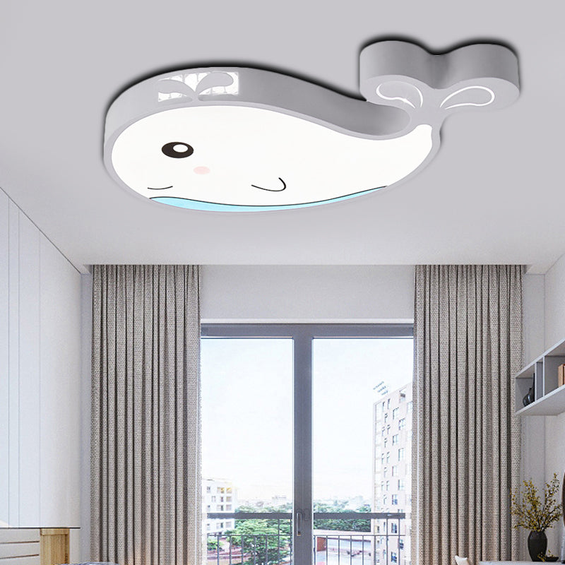 Kids Whale Shaped Flush Mount Lighting Metal and Acrylic LED Bedroom Ceiling Mounted Light in Blue/Pink White Clearhalo 'Ceiling Lights' 'Close To Ceiling Lights' 'Close to ceiling' 'Flush mount' Lighting' 214108