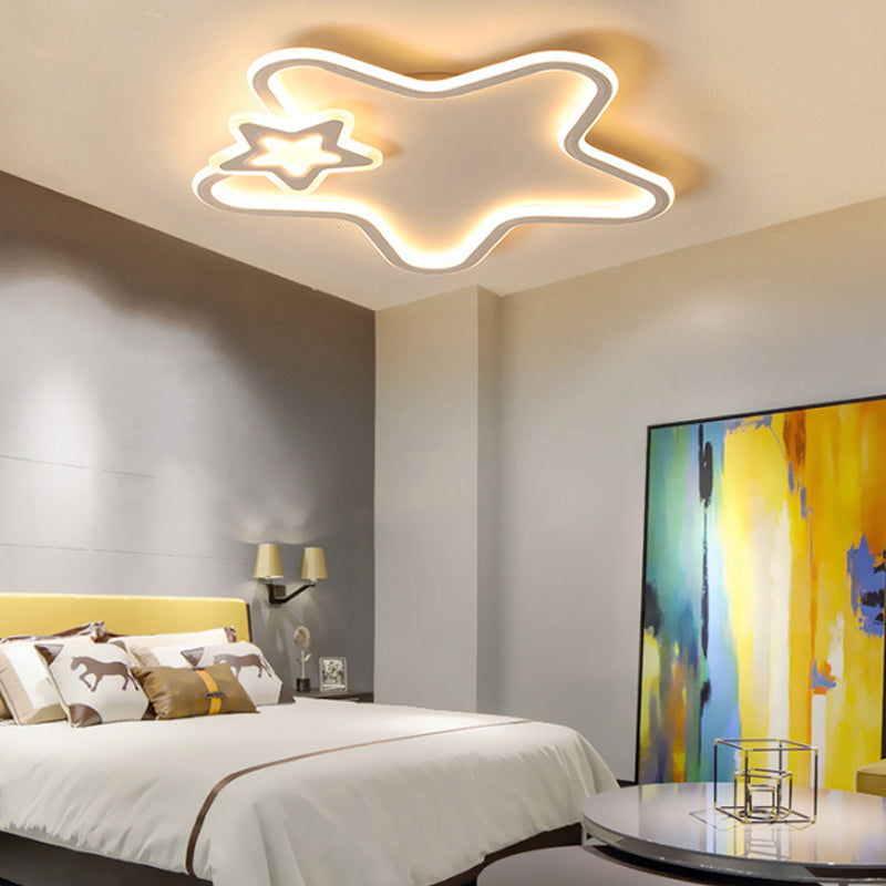 Kids Star-Shaped Flush Mount Fixture Aluminum and Acrylic LED Children Room Black/White Ceiling Lighting, Warm/White Light White Clearhalo 'Ceiling Lights' 'Close To Ceiling Lights' 'Close to ceiling' 'Flush mount' Lighting' 214111