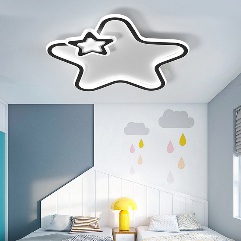 Kids Star-Shaped Flush Mount Fixture Aluminum and Acrylic LED Children Room Black/White Ceiling Lighting, Warm/White Light Black White Clearhalo 'Ceiling Lights' 'Close To Ceiling Lights' 'Close to ceiling' 'Flush mount' Lighting' 214119