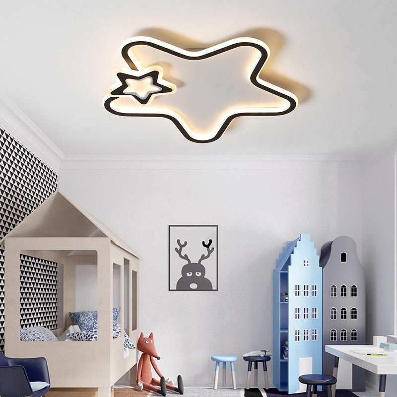 Kids Star-Shaped Flush Mount Fixture Aluminum and Acrylic LED Children Room Black/White Ceiling Lighting, Warm/White Light Black Warm Clearhalo 'Ceiling Lights' 'Close To Ceiling Lights' 'Close to ceiling' 'Flush mount' Lighting' 214120