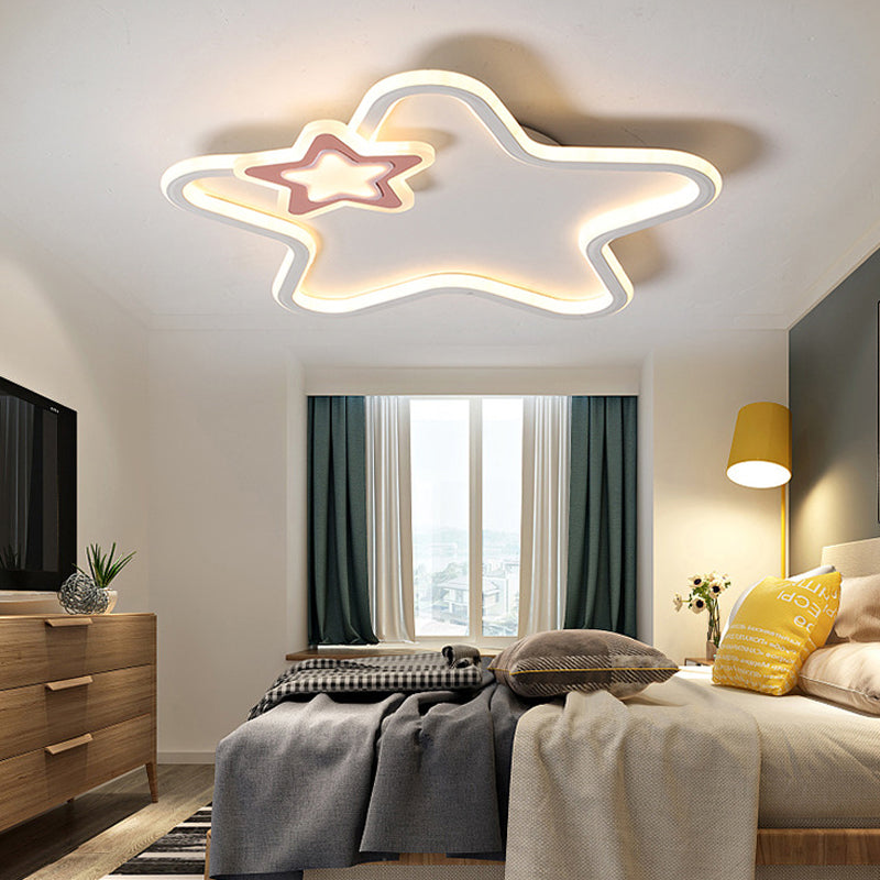 Kids Star-Shaped Flush Mount Fixture Aluminum and Acrylic LED Children Room Black/White Ceiling Lighting, Warm/White Light Pink Warm Clearhalo 'Ceiling Lights' 'Close To Ceiling Lights' 'Close to ceiling' 'Flush mount' Lighting' 214122