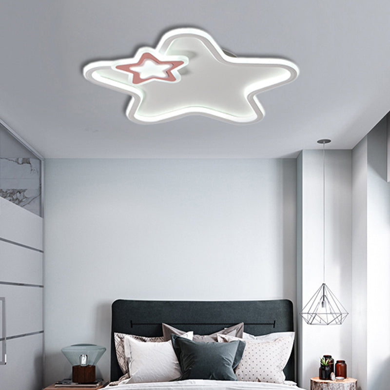 Kids Star-Shaped Flush Mount Fixture Aluminum and Acrylic LED Children Room Black/White Ceiling Lighting, Warm/White Light Pink White Clearhalo 'Ceiling Lights' 'Close To Ceiling Lights' 'Close to ceiling' 'Flush mount' Lighting' 214123