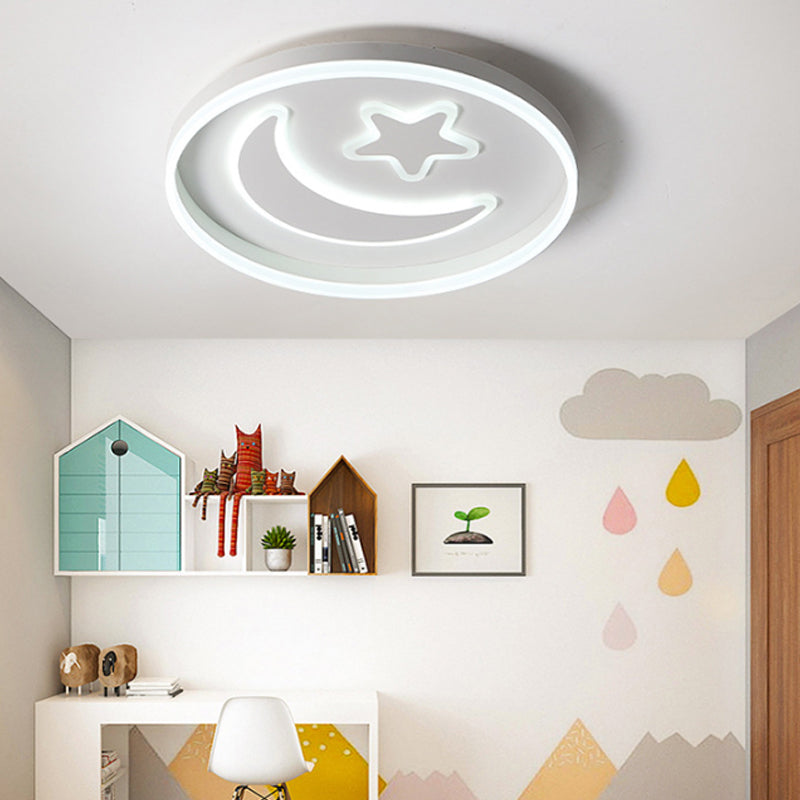 Round Acrylic Ceiling Mount Light Cartoon Style LED Black/White Flush Mount Lamp in Warm/White Light for Bedroom White Clearhalo 'Ceiling Lights' 'Close To Ceiling Lights' 'Close to ceiling' 'Flush mount' Lighting' 214125