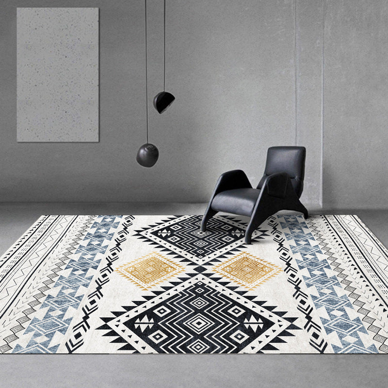 Multi Colored Moroccan Rug Cotton Geometry Seamless Pattern Rug Pet-Friendly Carpet for Home Decor Black-Gray Clearhalo 'Area Rug' 'Moroccan' 'Rugs' Rug' 2141252