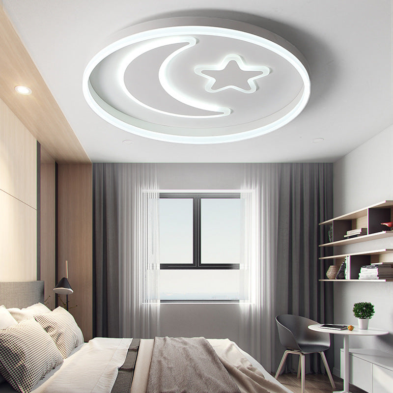 Round Acrylic Ceiling Mount Light Cartoon Style LED Black/White Flush Mount Lamp in Warm/White Light for Bedroom Clearhalo 'Ceiling Lights' 'Close To Ceiling Lights' 'Close to ceiling' 'Flush mount' Lighting' 214126