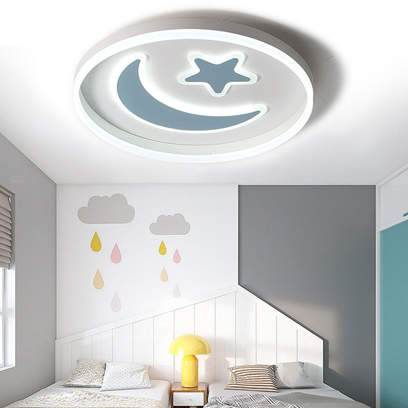 Round Acrylic Ceiling Mount Light Cartoon Style LED Black/White Flush Mount Lamp in Warm/White Light for Bedroom Clearhalo 'Ceiling Lights' 'Close To Ceiling Lights' 'Close to ceiling' 'Flush mount' Lighting' 214129