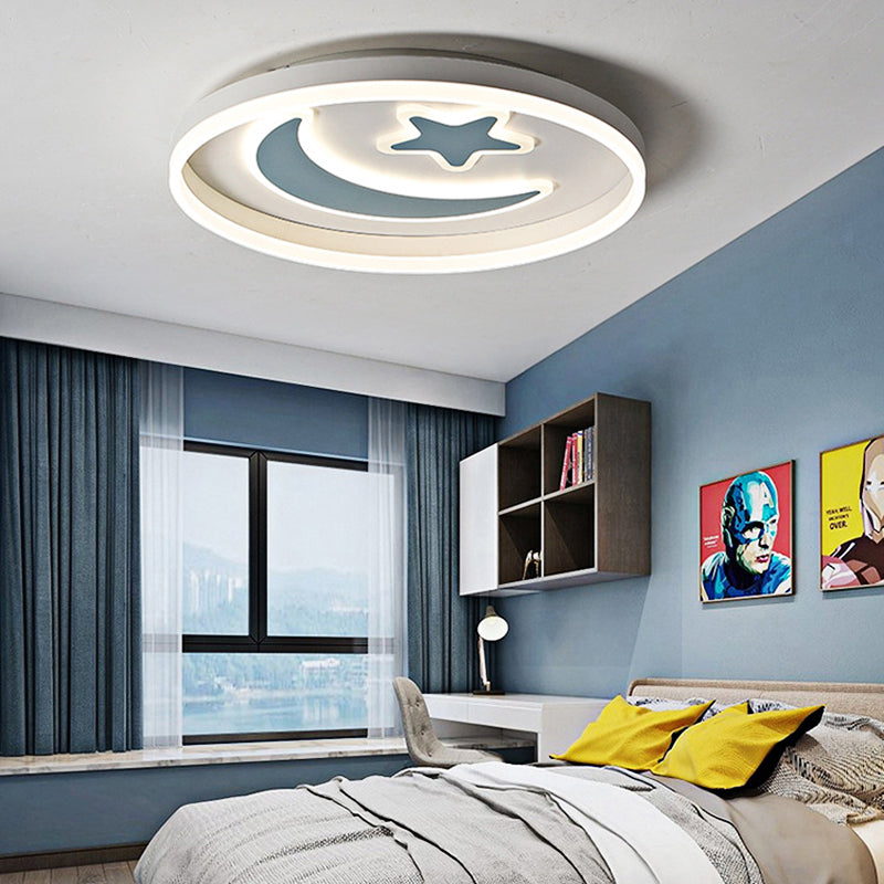 Round Acrylic Ceiling Mount Light Cartoon Style LED Black/White Flush Mount Lamp in Warm/White Light for Bedroom Blue Clearhalo 'Ceiling Lights' 'Close To Ceiling Lights' 'Close to ceiling' 'Flush mount' Lighting' 214130