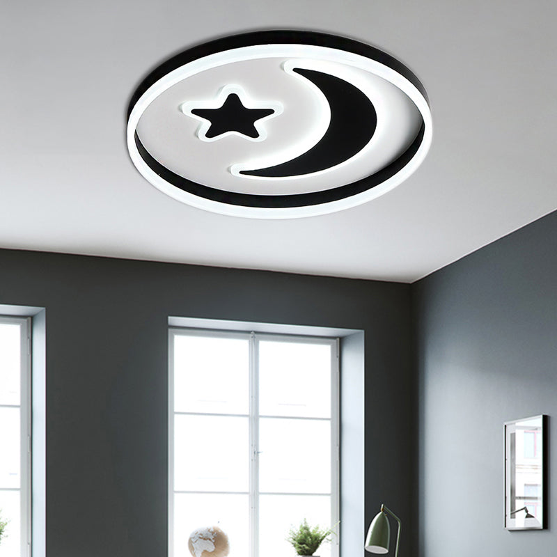 Round Acrylic Ceiling Mount Light Cartoon Style LED Black/White Flush Mount Lamp in Warm/White Light for Bedroom Black Clearhalo 'Ceiling Lights' 'Close To Ceiling Lights' 'Close to ceiling' 'Flush mount' Lighting' 214134