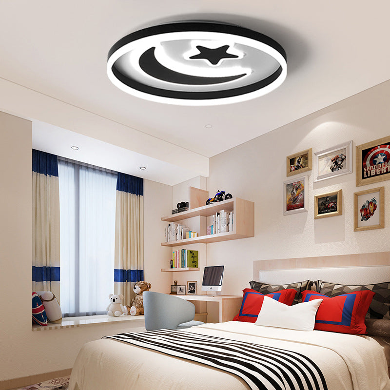 Round Acrylic Ceiling Mount Light Cartoon Style LED Black/White Flush Mount Lamp in Warm/White Light for Bedroom Clearhalo 'Ceiling Lights' 'Close To Ceiling Lights' 'Close to ceiling' 'Flush mount' Lighting' 214135