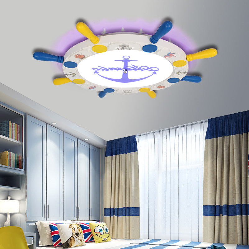 18"/22" W Rudder Design Flushmount Ceiling Fixture Kids Wood and Metal LED Bedroom Flush Pendant Light in Yellow Clearhalo 'Ceiling Lights' 'Close To Ceiling Lights' 'Close to ceiling' 'Flush mount' Lighting' 214151