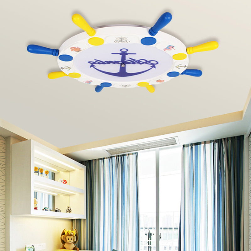 18"/22" W Rudder Design Flushmount Ceiling Fixture Kids Wood and Metal LED Bedroom Flush Pendant Light in Yellow Clearhalo 'Ceiling Lights' 'Close To Ceiling Lights' 'Close to ceiling' 'Flush mount' Lighting' 214152