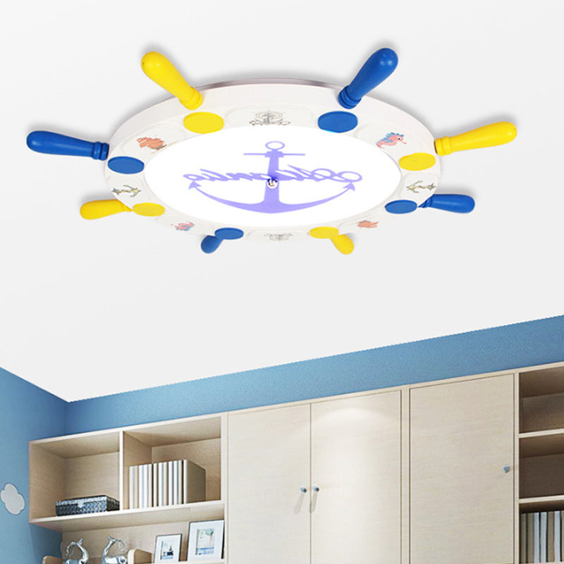 18"/22" W Rudder Design Flushmount Ceiling Fixture Kids Wood and Metal LED Bedroom Flush Pendant Light in Yellow Clearhalo 'Ceiling Lights' 'Close To Ceiling Lights' 'Close to ceiling' 'Flush mount' Lighting' 214153