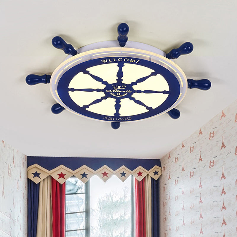 Rudder Flushmount Lighting Cartoon Style Metal and Acrylic LED Blue Ceiling Lighting in White/3 Color Light for Bedroom Blue Clearhalo 'Ceiling Lights' 'Close To Ceiling Lights' 'Close to ceiling' 'Flush mount' Lighting' 214157