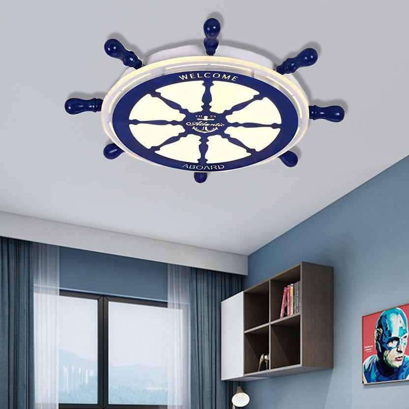 Rudder Flushmount Lighting Cartoon Style Metal and Acrylic LED Blue Ceiling Lighting in White/3 Color Light for Bedroom Clearhalo 'Ceiling Lights' 'Close To Ceiling Lights' 'Close to ceiling' 'Flush mount' Lighting' 214158