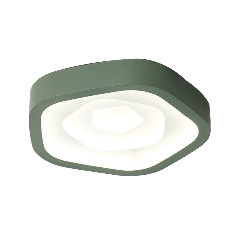 Pink/Blue/Green Pentagon Flush Ceiling Lamp Nordic 20.5" Wide LED Acrylic Flushmount Lighting Clearhalo 'Ceiling Lights' 'Close To Ceiling Lights' 'Close to ceiling' 'Flush mount' Lighting' 214163