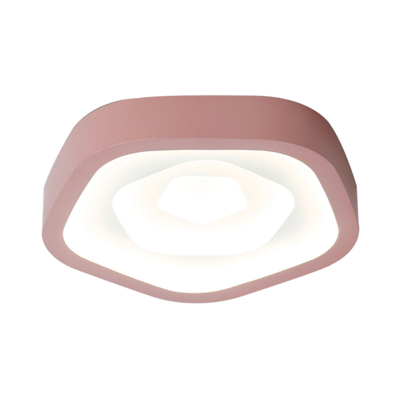 Pink/Blue/Green Pentagon Flush Ceiling Lamp Nordic 20.5" Wide LED Acrylic Flushmount Lighting Clearhalo 'Ceiling Lights' 'Close To Ceiling Lights' 'Close to ceiling' 'Flush mount' Lighting' 214170