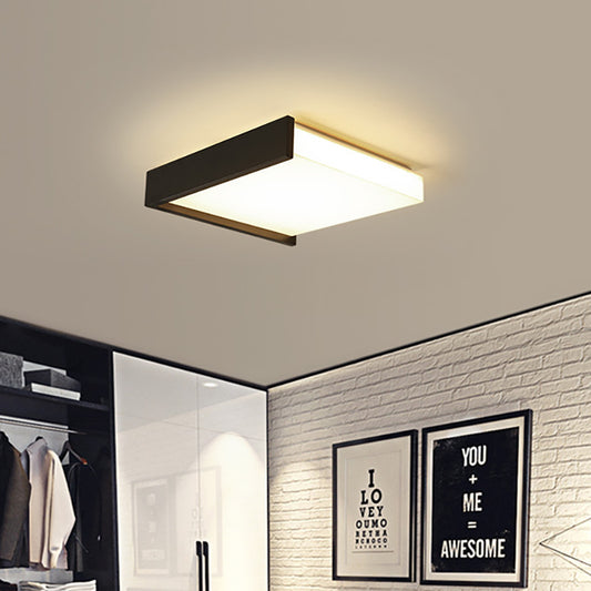 16"/19.5" Wide LED Bedroom Flush Mount Black/White Flush Ceiling Light Fixture with Brick Acrylic Shade, Warm/White Light Clearhalo 'Ceiling Lights' 'Close To Ceiling Lights' 'Close to ceiling' 'Flush mount' Lighting' 214202