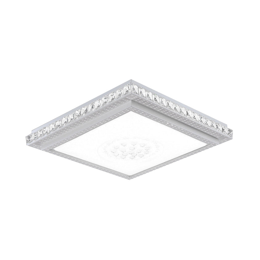 23.5"/29.5"/42.5" Wide Bedroom LED Ceiling Flush Mount White Flush Lamp with Square/Rectangular Acrylic Shade and Crystal Accents Clearhalo 'Ceiling Lights' 'Close To Ceiling Lights' 'Close to ceiling' 'Flush mount' Lighting' 214375