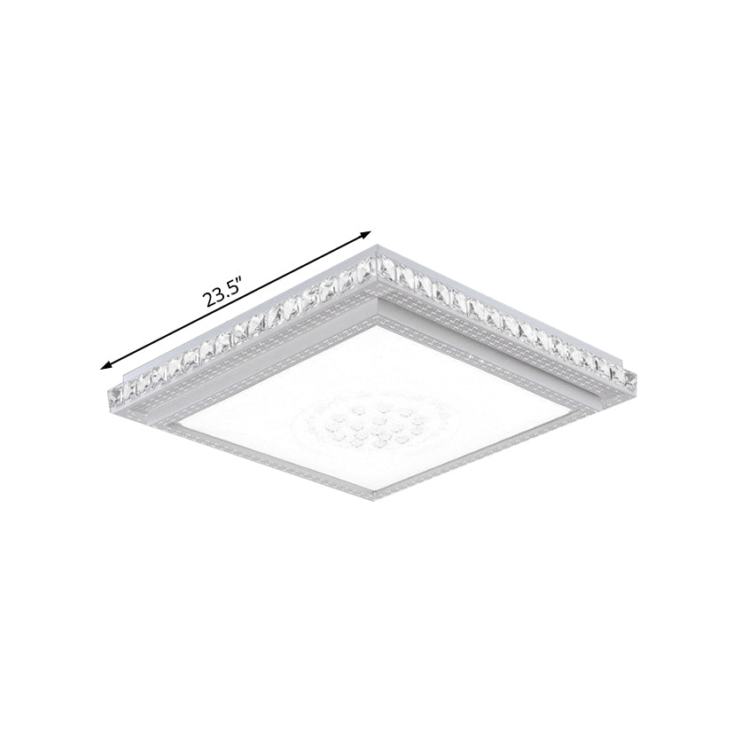 23.5"/29.5"/42.5" Wide Bedroom LED Ceiling Flush Mount White Flush Lamp with Square/Rectangular Acrylic Shade and Crystal Accents Clearhalo 'Ceiling Lights' 'Close To Ceiling Lights' 'Close to ceiling' 'Flush mount' Lighting' 214376