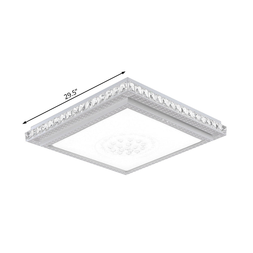 23.5"/29.5"/42.5" Wide Bedroom LED Ceiling Flush Mount White Flush Lamp with Square/Rectangular Acrylic Shade and Crystal Accents Clearhalo 'Ceiling Lights' 'Close To Ceiling Lights' 'Close to ceiling' 'Flush mount' Lighting' 214378