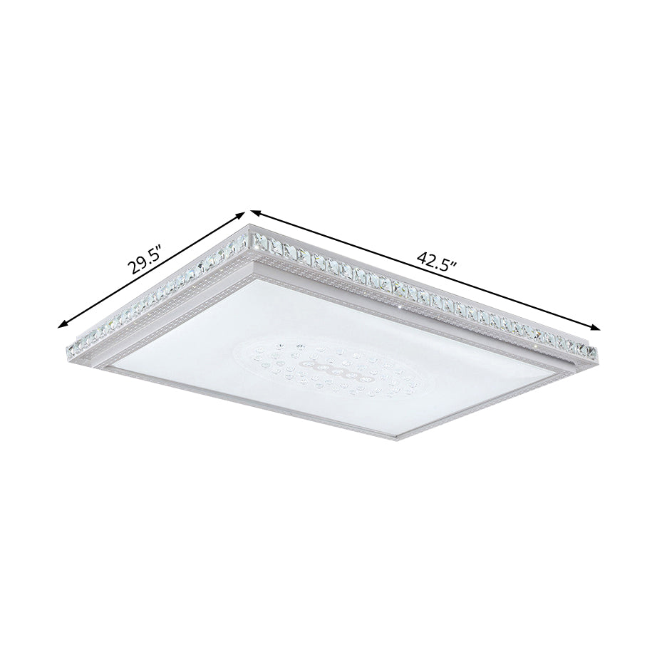 23.5"/29.5"/42.5" Wide Bedroom LED Ceiling Flush Mount White Flush Lamp with Square/Rectangular Acrylic Shade and Crystal Accents Clearhalo 'Ceiling Lights' 'Close To Ceiling Lights' 'Close to ceiling' 'Flush mount' Lighting' 214381