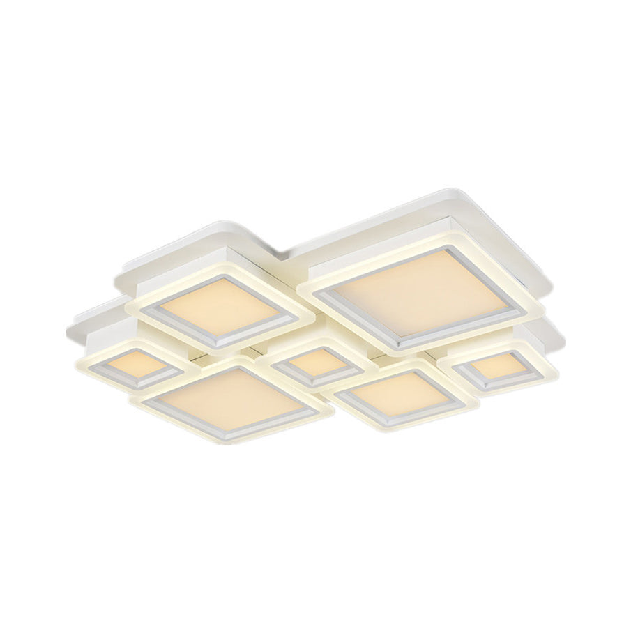 4/7 Lights Living Room Ceiling Lamp White Flush Mount Lighting with Brick Acrylic Shade Clearhalo 'Ceiling Lights' 'Close To Ceiling Lights' 'Close to ceiling' 'Flush mount' Lighting' 214452