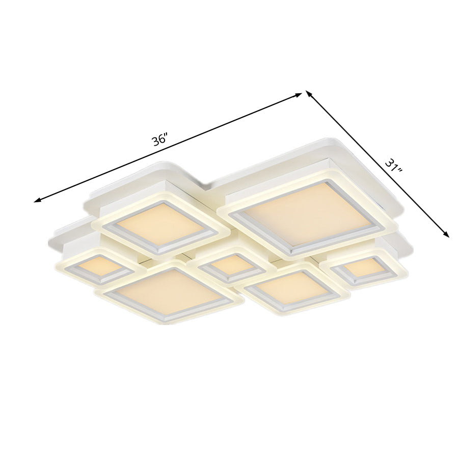 4/7 Lights Living Room Ceiling Lamp White Flush Mount Lighting with Brick Acrylic Shade Clearhalo 'Ceiling Lights' 'Close To Ceiling Lights' 'Close to ceiling' 'Flush mount' Lighting' 214453