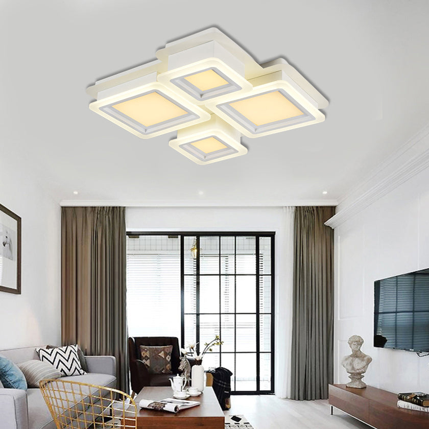 4/7 Lights Living Room Ceiling Lamp White Flush Mount Lighting with Brick Acrylic Shade Clearhalo 'Ceiling Lights' 'Close To Ceiling Lights' 'Close to ceiling' 'Flush mount' Lighting' 214455