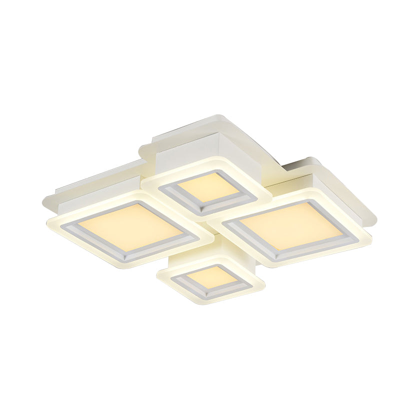 4/7 Lights Living Room Ceiling Lamp White Flush Mount Lighting with Brick Acrylic Shade Clearhalo 'Ceiling Lights' 'Close To Ceiling Lights' 'Close to ceiling' 'Flush mount' Lighting' 214456