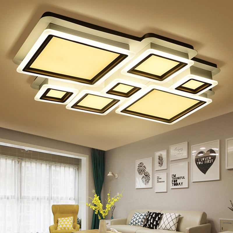 4/7 Lights Living Room Ceiling Lamp White Flush Mount Lighting with Brick Acrylic Shade Clearhalo 'Ceiling Lights' 'Close To Ceiling Lights' 'Close to ceiling' 'Flush mount' Lighting' 214459