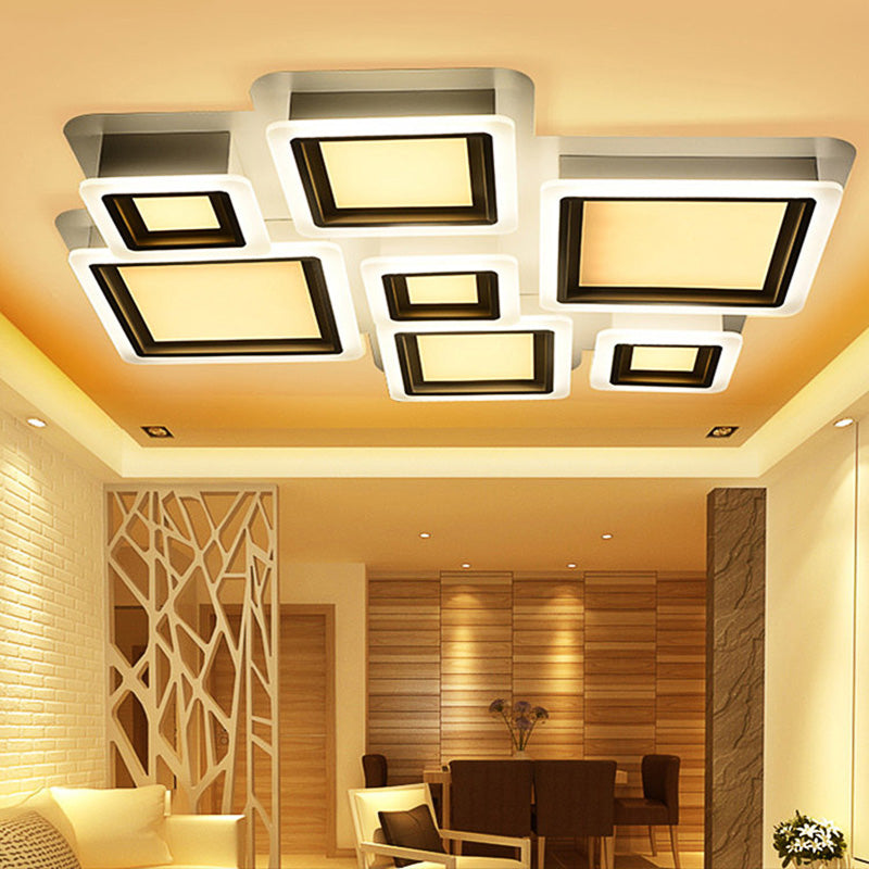 4/7 Lights Living Room Ceiling Lamp White Flush Mount Lighting with Brick Acrylic Shade 7 White Clearhalo 'Ceiling Lights' 'Close To Ceiling Lights' 'Close to ceiling' 'Flush mount' Lighting' 214460