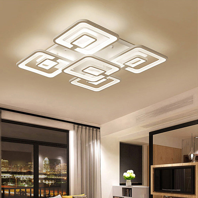 Modern 5/8-Head LED Flush Mount Light White Multi-Layer Ceiling Lamp with Acrylic Shade in Warm/White/Natural Light 5 White Clearhalo 'Ceiling Lights' 'Close To Ceiling Lights' 'Close to ceiling' 'Flush mount' Lighting' 214495