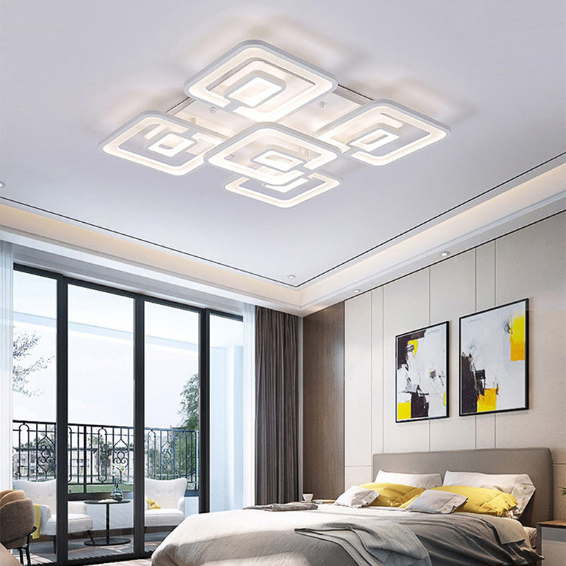 Modern 5/8-Head LED Flush Mount Light White Multi-Layer Ceiling Lamp with Acrylic Shade in Warm/White/Natural Light 5 White White Clearhalo 'Ceiling Lights' 'Close To Ceiling Lights' 'Close to ceiling' 'Flush mount' Lighting' 214496