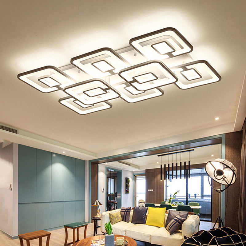 Modern 5/8-Head LED Flush Mount Light White Multi-Layer Ceiling Lamp with Acrylic Shade in Warm/White/Natural Light 8 White Clearhalo 'Ceiling Lights' 'Close To Ceiling Lights' 'Close to ceiling' 'Flush mount' Lighting' 214497