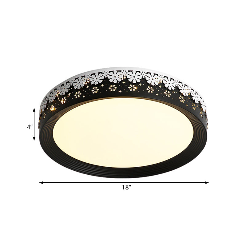 18"/22"/30" Dia Modern LED Flush Mount Light Black Snowflake Patterned Flush Ceiling Light with Acrylic Shade in Warm/White Light Clearhalo 'Ceiling Lights' 'Close To Ceiling Lights' 'Close to ceiling' 'Flush mount' Lighting' 214516