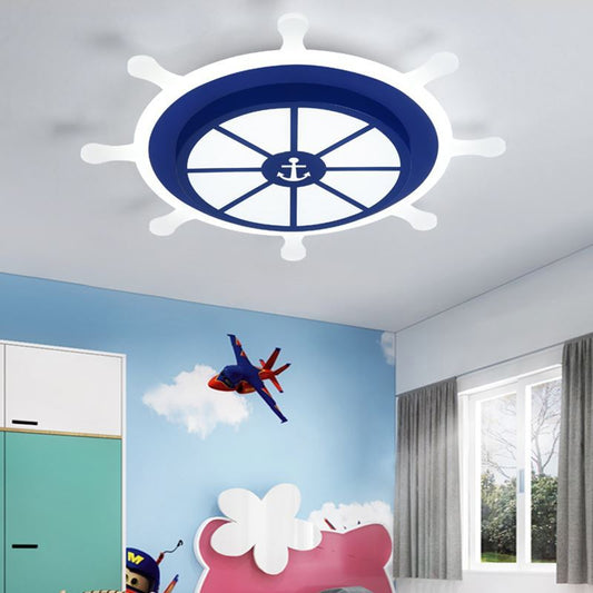 Cartoon Style LED Flush Pendant Light with Acrylic Shade Blue Rudder Shaped Ceiling Mount Light, White/3 Color Light Blue Clearhalo 'Ceiling Lights' 'Close To Ceiling Lights' 'Close to ceiling' 'Flush mount' Lighting' 214580