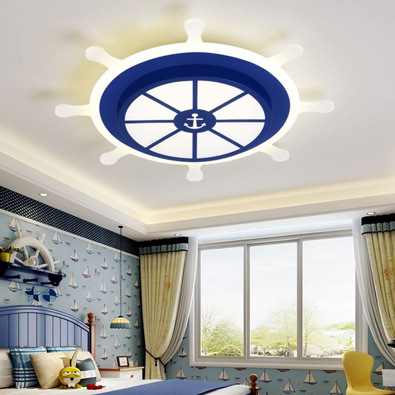 Cartoon Style LED Flush Pendant Light with Acrylic Shade Blue Rudder Shaped Ceiling Mount Light, White/3 Color Light Clearhalo 'Ceiling Lights' 'Close To Ceiling Lights' 'Close to ceiling' 'Flush mount' Lighting' 214581