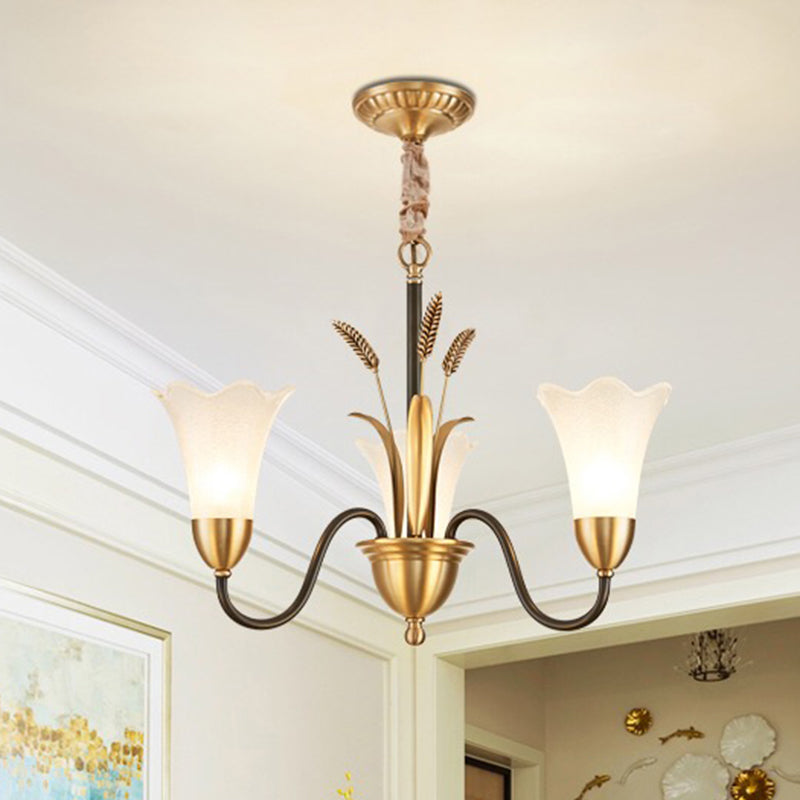 Flower Shape Metal Chandelier Lighting Traditional 3 Light Dining Room Pendant Lighting in Brass Clearhalo 'Ceiling Lights' 'Chandeliers' Lighting' options 214652