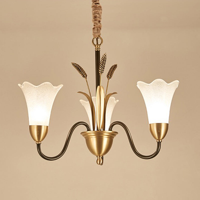 Flower Shape Metal Chandelier Lighting Traditional 3 Light Dining Room Pendant Lighting in Brass Clearhalo 'Ceiling Lights' 'Chandeliers' Lighting' options 214653