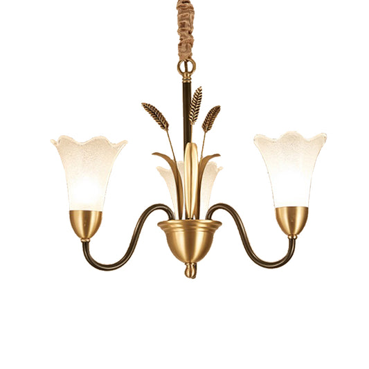 Flower Shape Metal Chandelier Lighting Traditional 3 Light Dining Room Pendant Lighting in Brass Clearhalo 'Ceiling Lights' 'Chandeliers' Lighting' options 214654